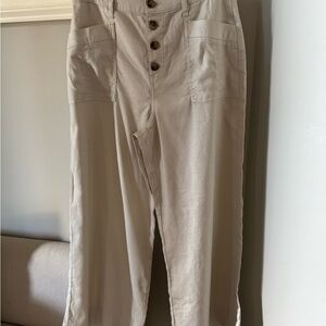 Stretch Linen Cropped Pant Wide Leg by Evereve in Barley Beige NWT